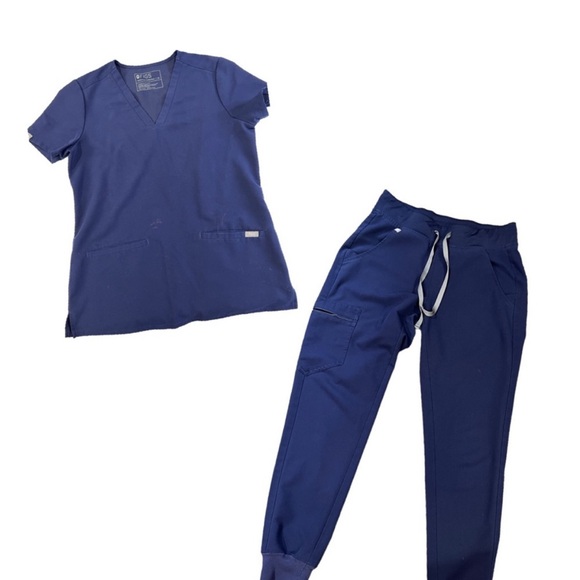 Figs Tops - Figs Navy Blue Scrub Set with Jogger Pants